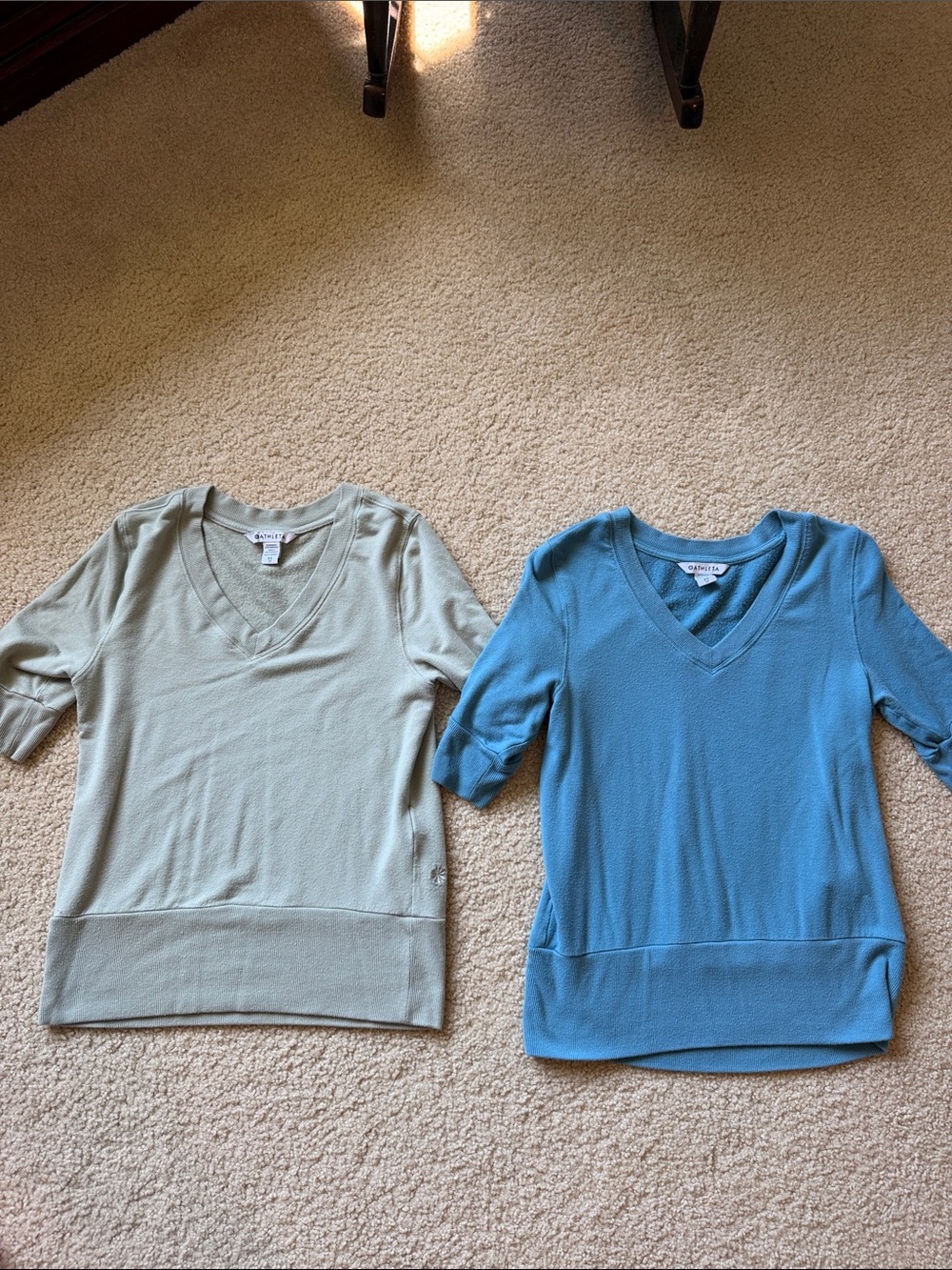 Athleta V-Neck Short Sleeve Sweaters - Sage & Sky Blue